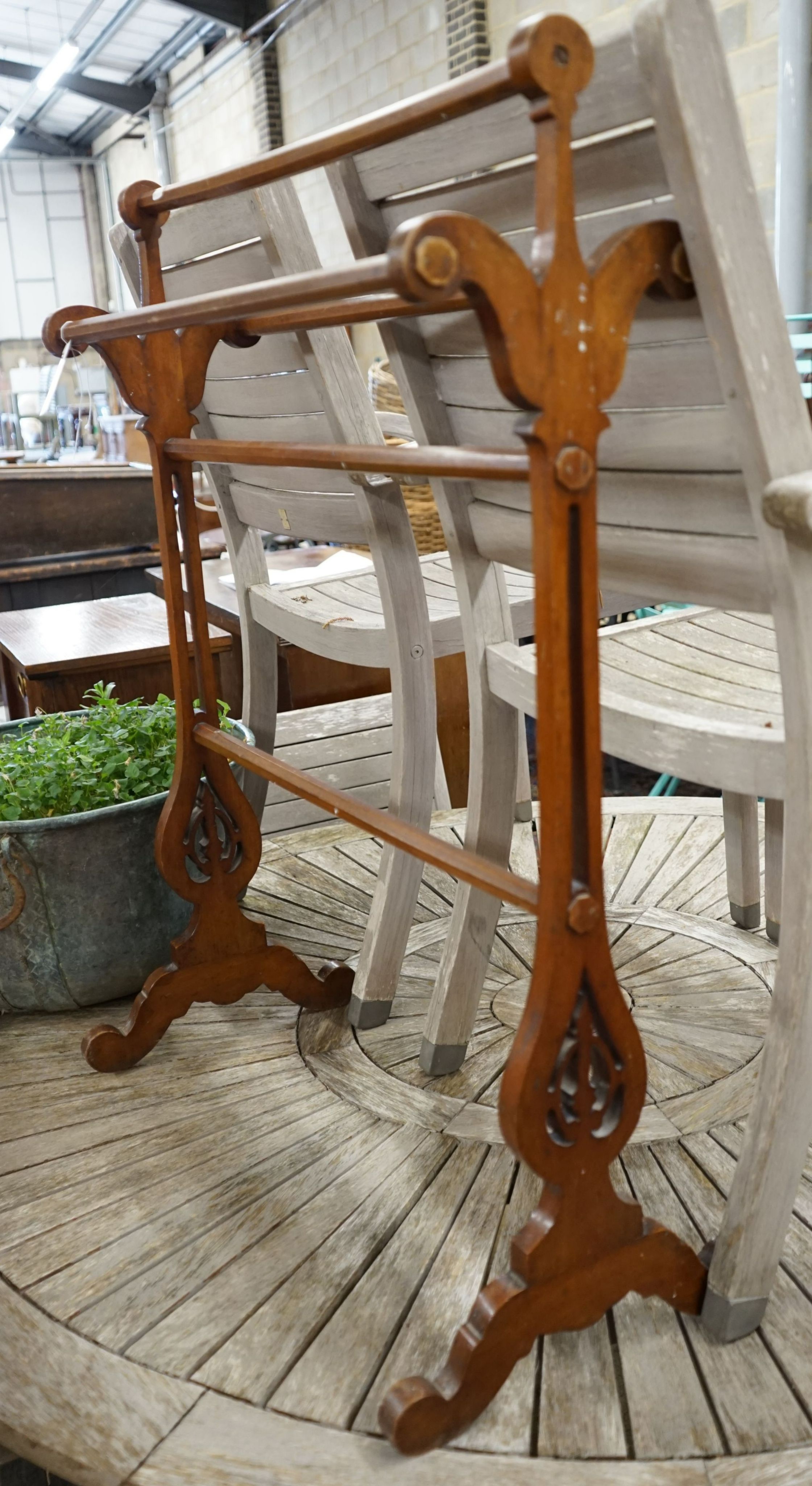 A Victorian mahogany towel rail, width 68cm height 91cm